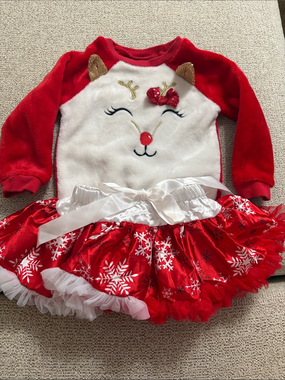Holiday Reindeer Swearshirt & Red and White Tutu Skirt size 2T